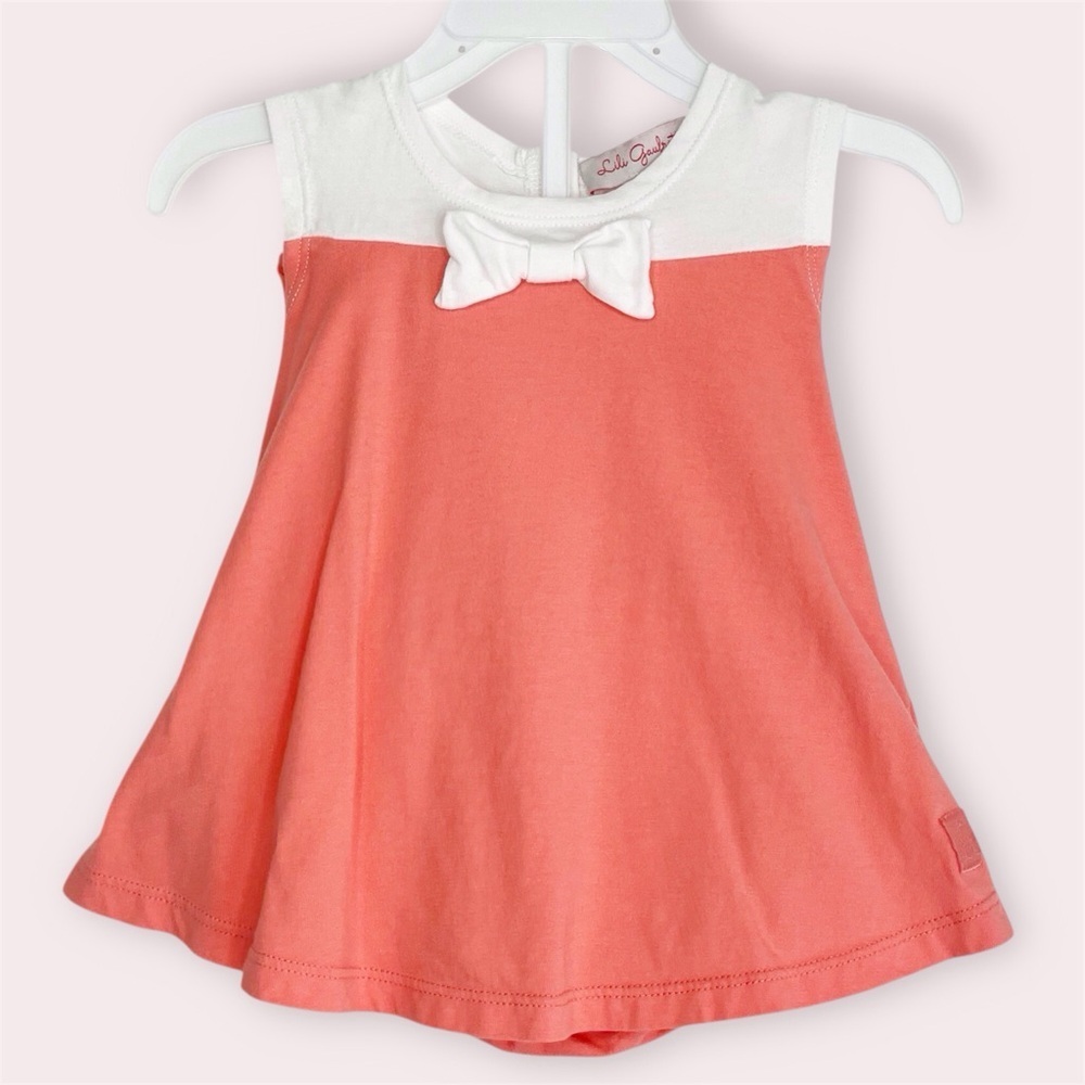 Lili‎ Gaufrette baby dress w/ bloomers coral and white cap sleeve size 3 months